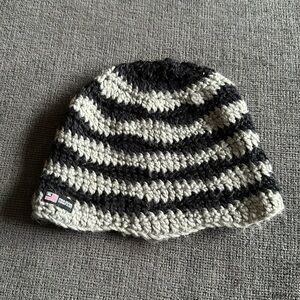 Ralph Lauren POLO Jeans Company Beanie Hat, Scalloped Rim, Black & Gray, Size OS